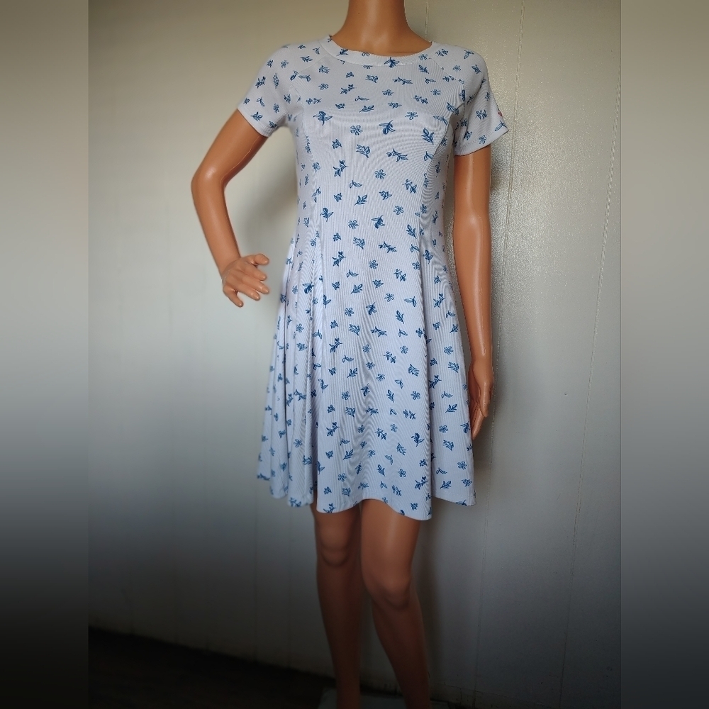 U.S. Polo Assn. White and Blue Patterned Mini Dress Size XS